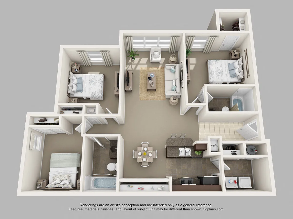 Floor plan Three Bedroom Two Bath