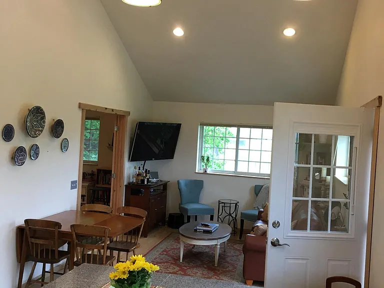 Kitchen looking into dining/living
