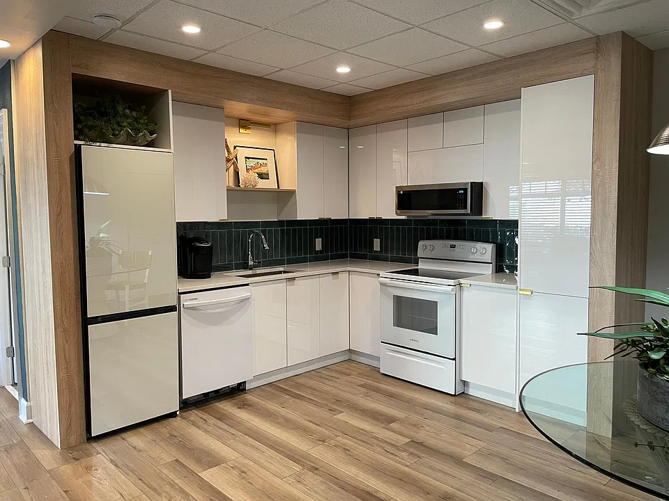 Includes all glasses, dishes and cookware, Keurig coffee maker & toaster oven.