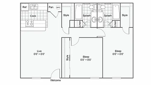 Floor plan RT107_E The Jones: 2 Bedroom 2 Bath