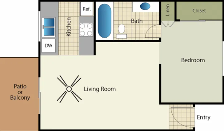 Studio 1 Bath Floorplan Diagram