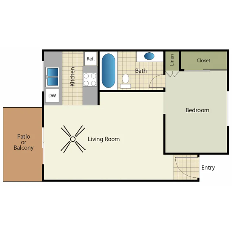 Floor plan Studio 1 Bath