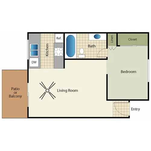 Floor plan Studio 1 Bath