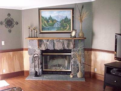 Rock fireplace in LR