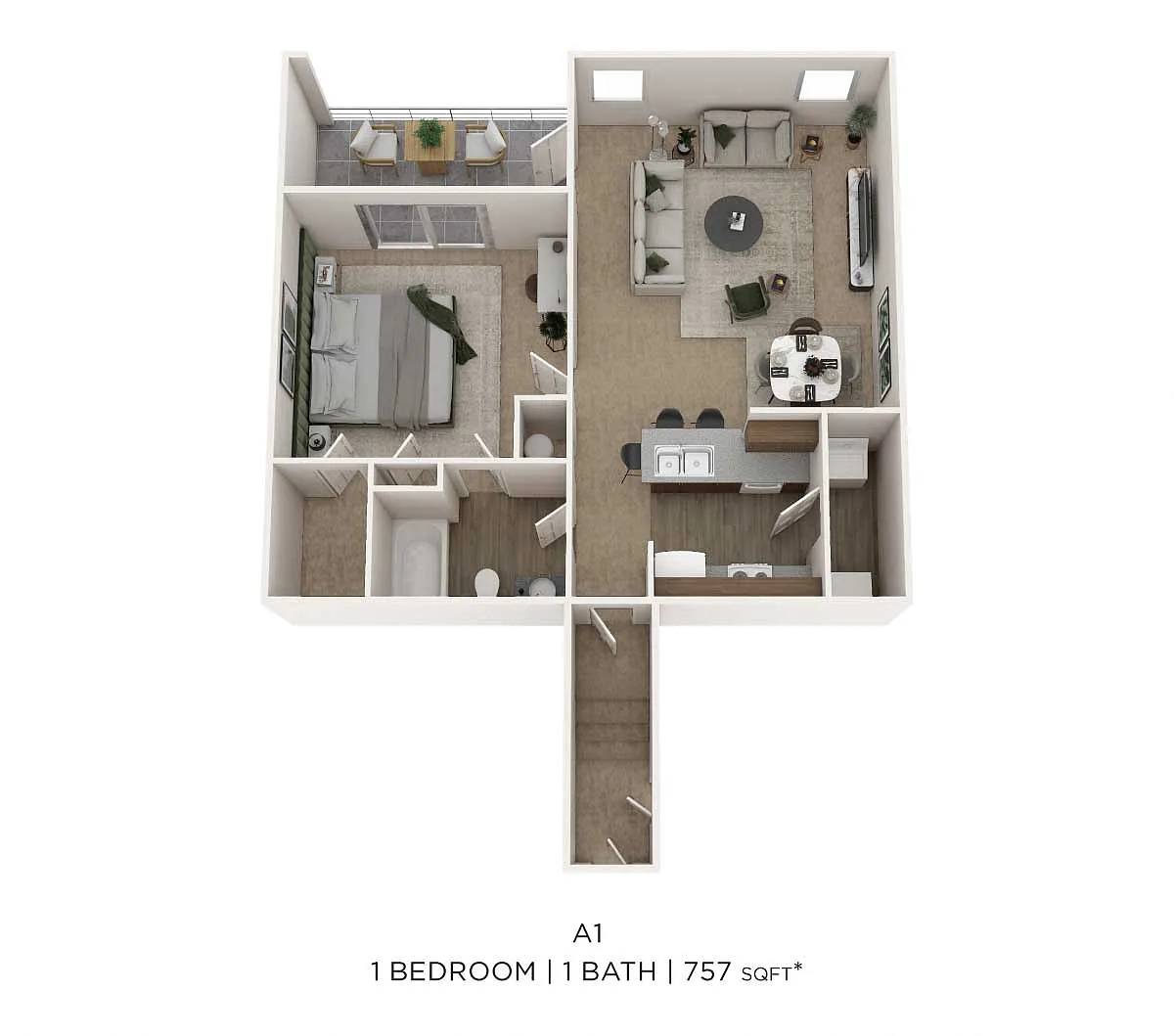 Floor plan One Bedroom- Upper level w/ Garage
