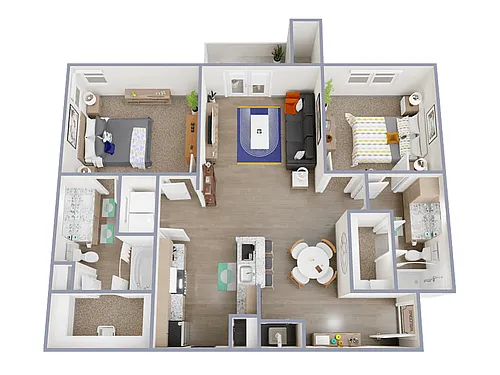 Floor plan 2 Bed, 2 Bath A (160% Income Restricted)