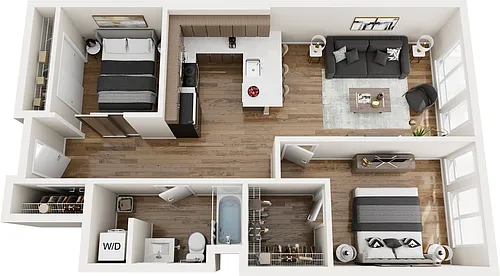 Floor plan One Bed + Alcove Bed w/West View M9