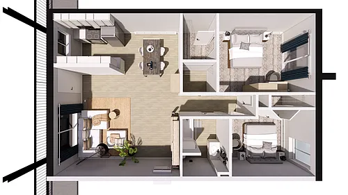 Floor plan Two Bedroom, One Bathroom - Deluxe