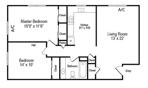 Floor plan 2BD 1BA