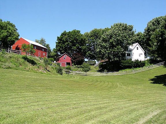 bank barn, deck, house