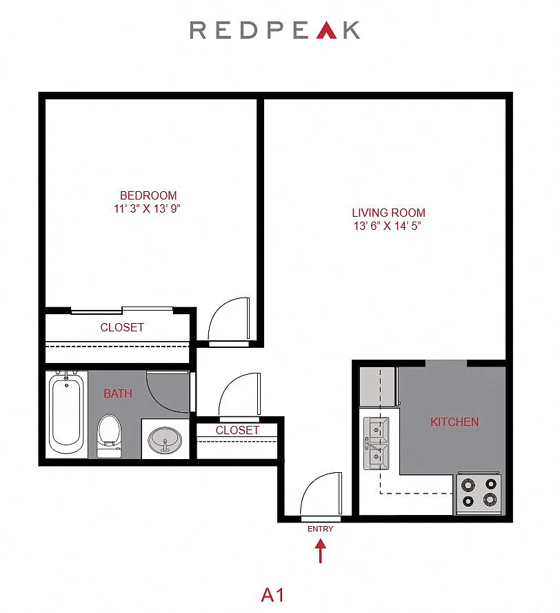 Floor plan 1 Bed 1 Bath
