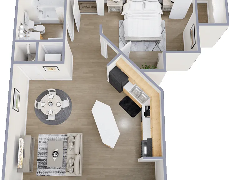 1 Bed 1 Bath B Floorplan Diagram