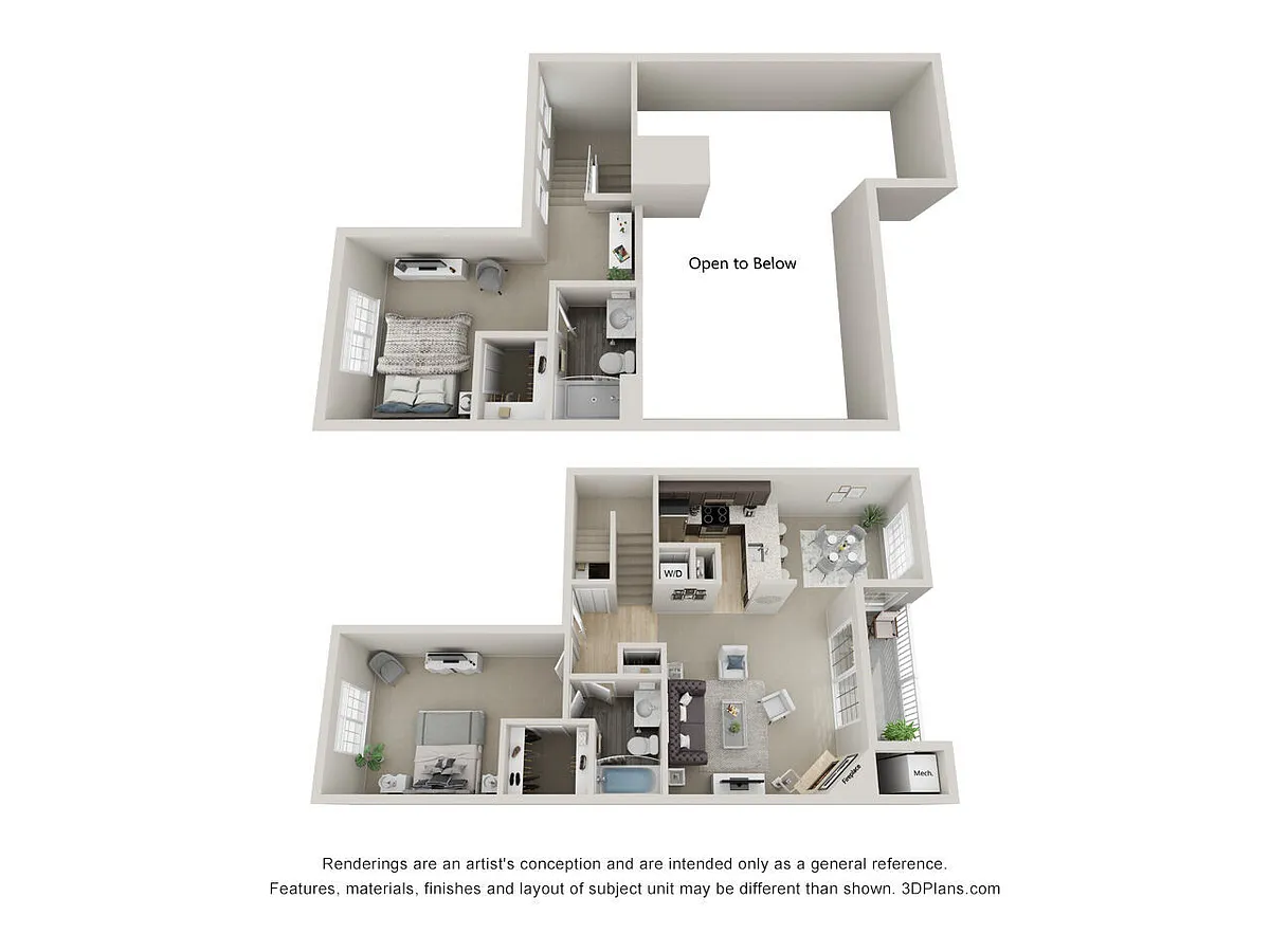 Floor plan Two Bedroom, One Bath Loft (B5