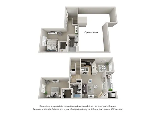 Floor plan Two Bedroom, One Bath Loft (B5