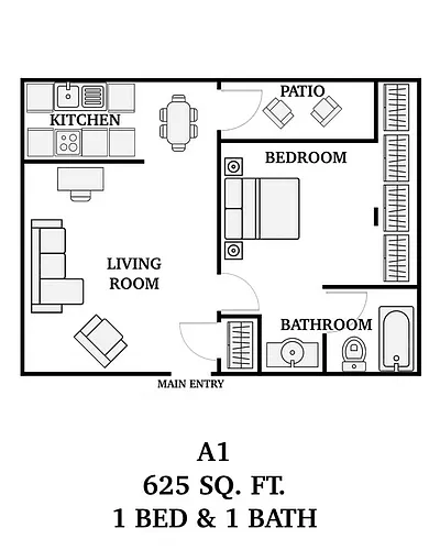 Floor plan 1 Bedroom, 1 Bathroom