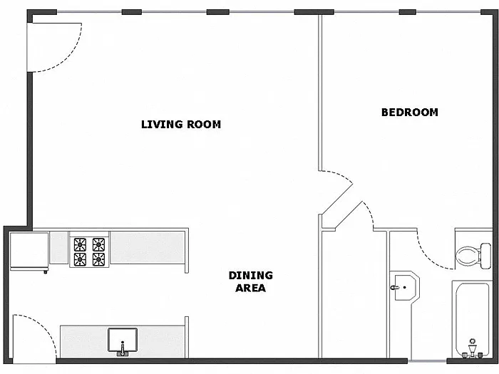 Floor plan 1 Bed / 1 Bath: Type B