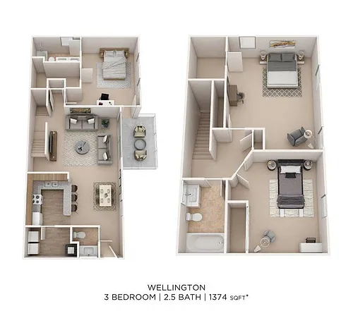 Floor plan Three Bedroom 2.5 Bath Townhome
