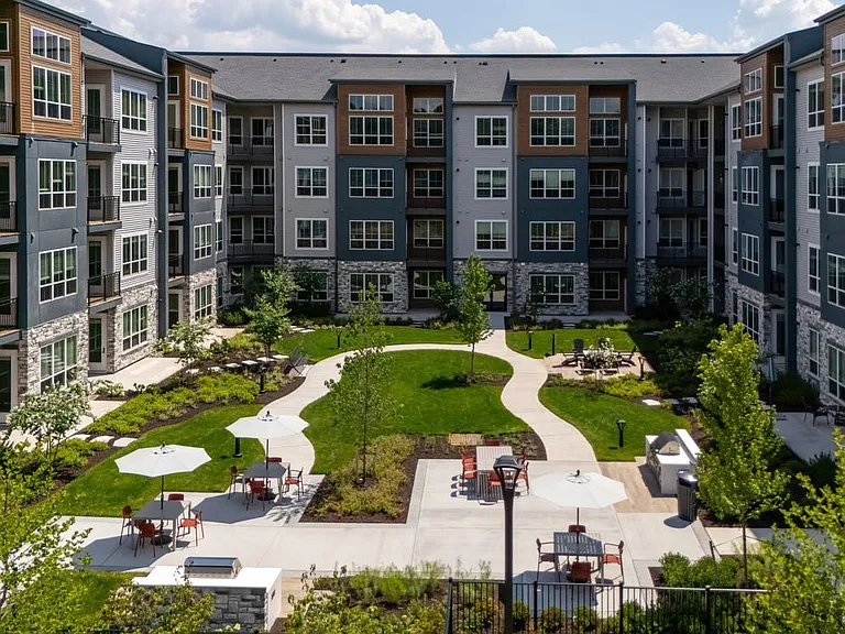 Courtyard with BBQ grills and picnic areas