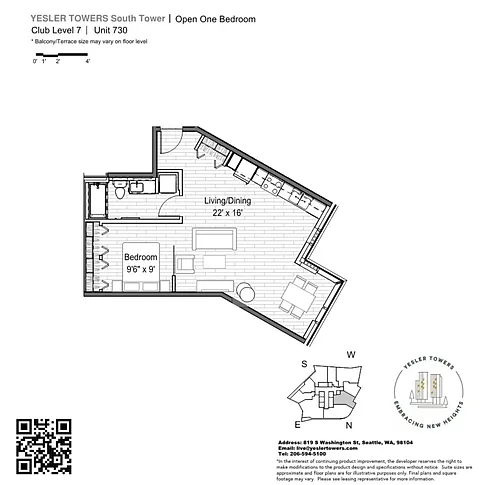 Floor plan Open 1x1 - Income Restricted 80% AMI