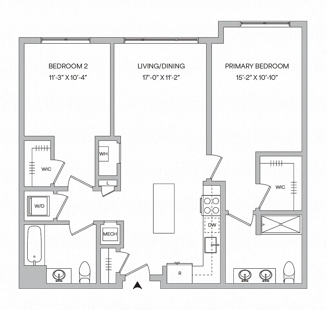 Floor plan B01 - 2BR 2BA (1030 SF)