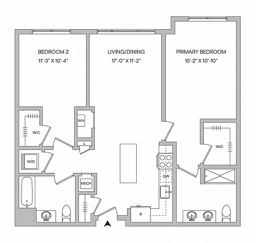 Floor plan B01 - 2BR 2BA (1030 SF)