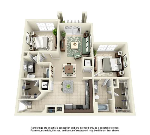 Floor plan B1: 2 Bed 2 Bath