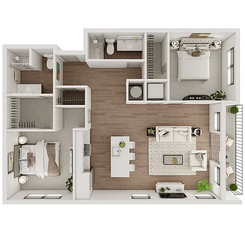 Floor plan 2 Bedroom, 2 Bathroom- 1256 SF