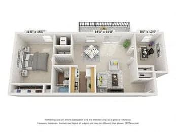 Floor plan One Bedroom - Renovated