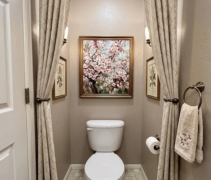 AI decorated powder room toilet area.