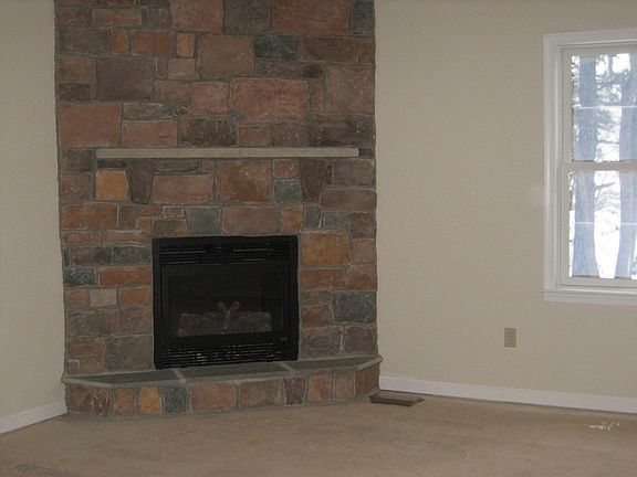 stone faced fireplace