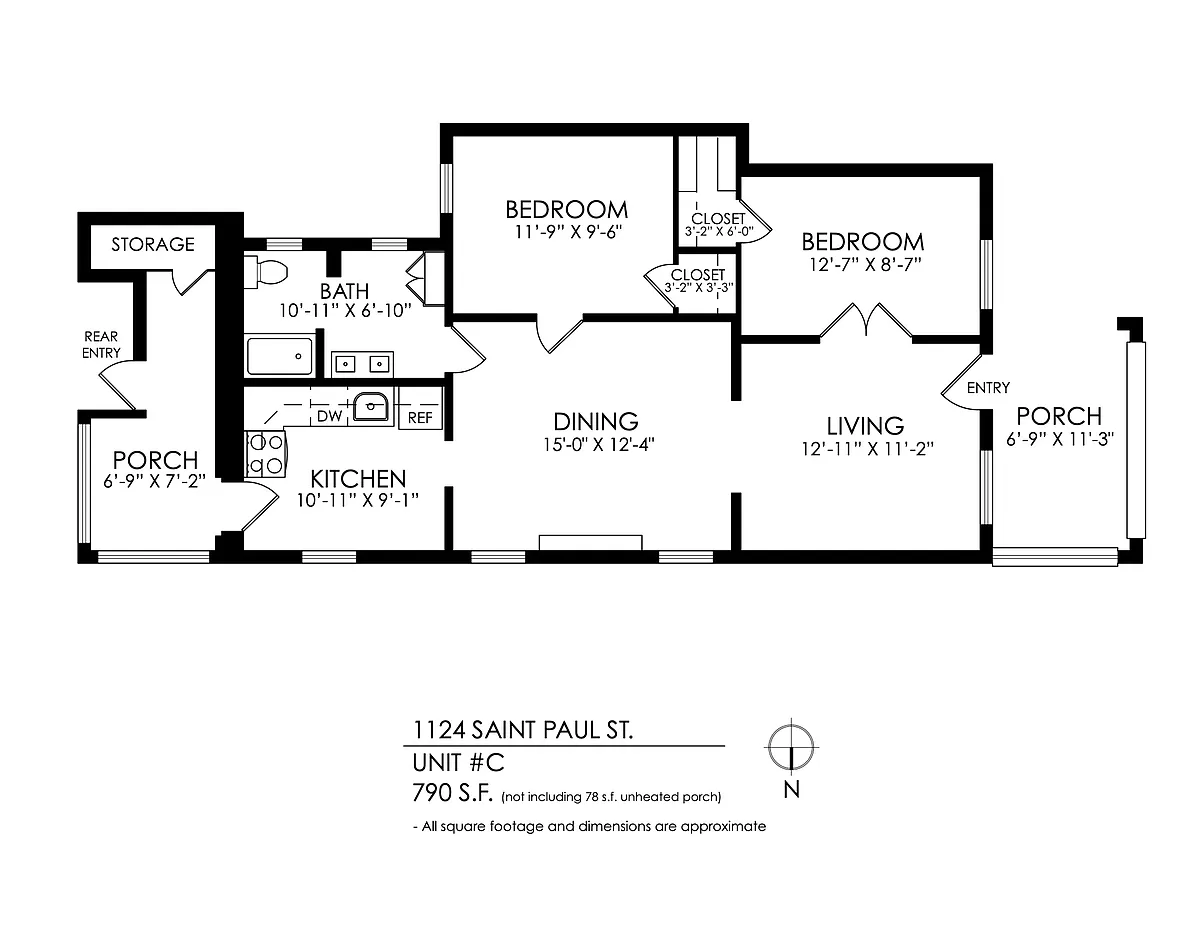 Floor plan 1124 St. Paul 2 bed 1 bath