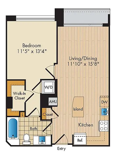 Floor plan 1 Bed 1 Bath Jr.-A1a