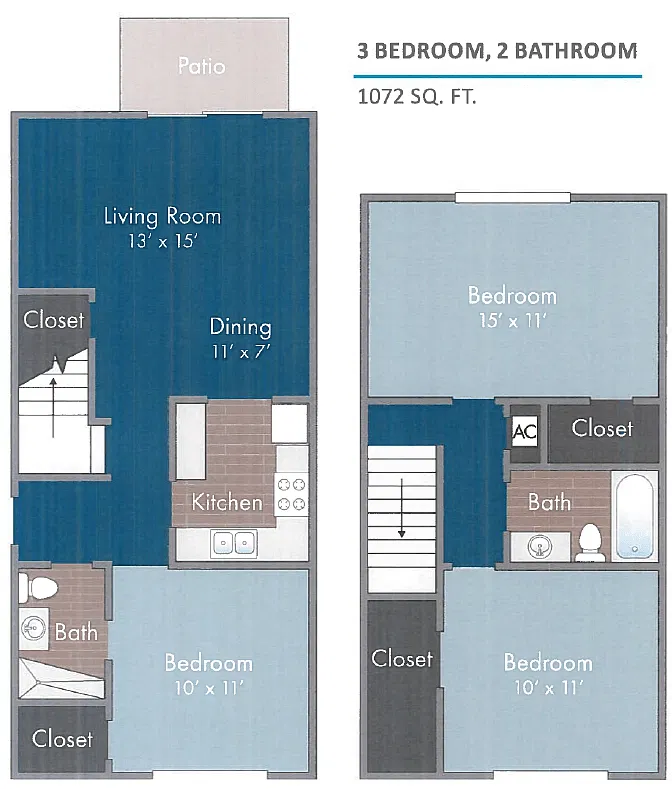 Floor plan 3 Bedroom, 2 Bath