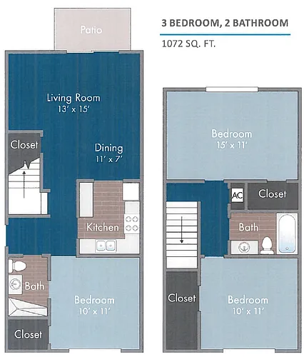 Floor plan 3 Bedroom, 2 Bath