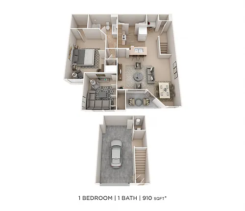 Floor plan One Bedroom- 910 sqft