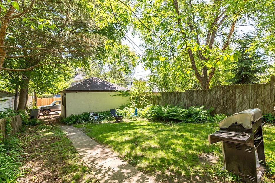 Back yard with a 2-car detached garage