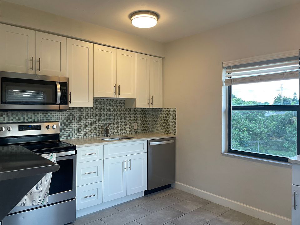 Kitchen with view of yard.