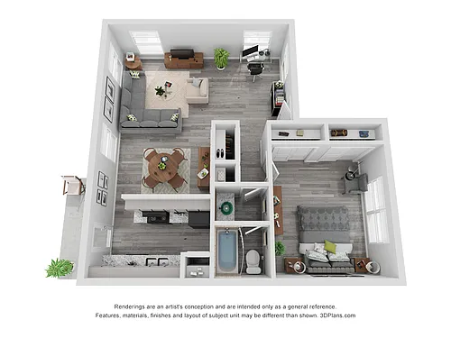 Floor plan 1X1D Renovated