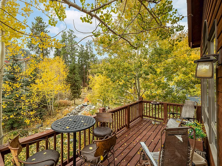 Back deck overlooking the waterfall and Mount Royal