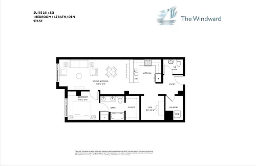 Floor plan 1 Bed/1.5 Bath Den