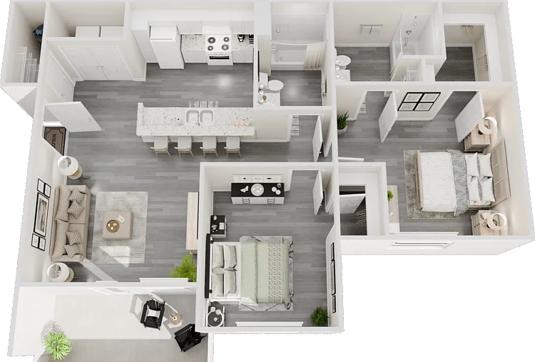 2 Bed 2 Bath Floorplan Diagram
