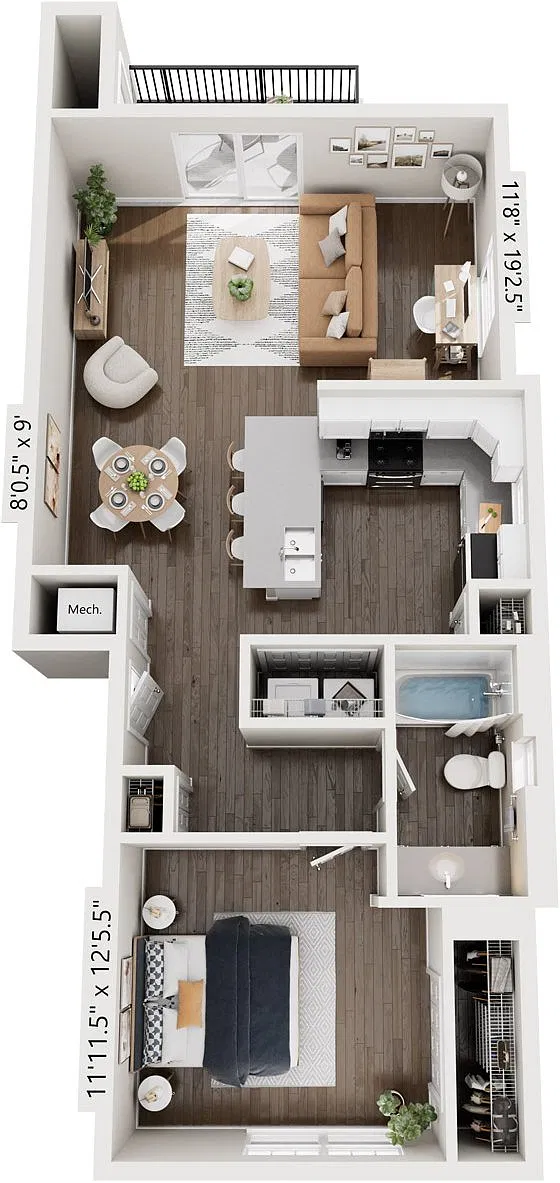 Floor plan One Bedroom End