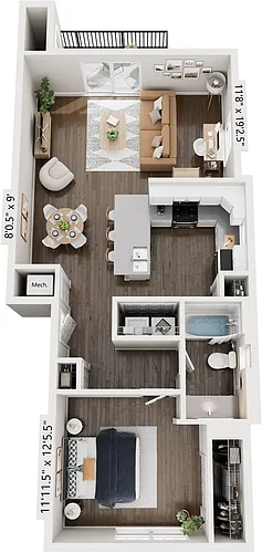 Floor plan One Bedroom End