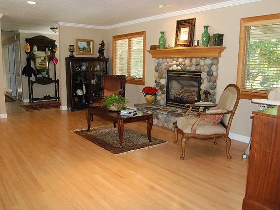 Sitting area around gas fireplace