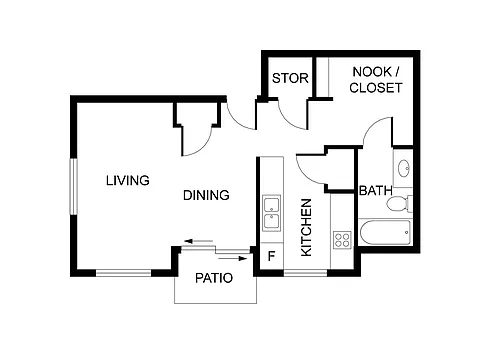 Floor plan Studio 1 Bath