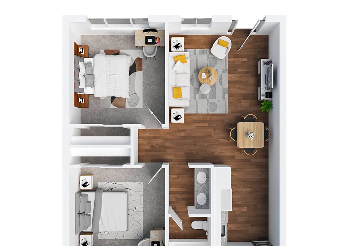 Floor plan 2BR/1BA - B