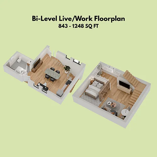 Floor plan Bi-Level 1-Bedroom / Live-Work