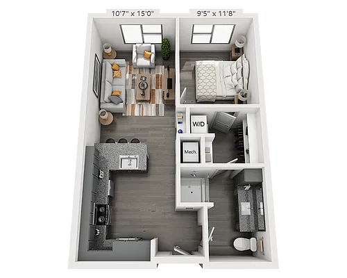 Floor plan One Bedroom A1B-II