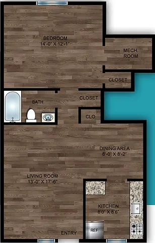 Floor plan A3-1BD/1BA