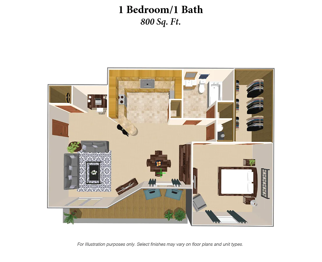 Floor plan 1 Bedroom, 1 Bath - 800SqFt Phase 2 & 3